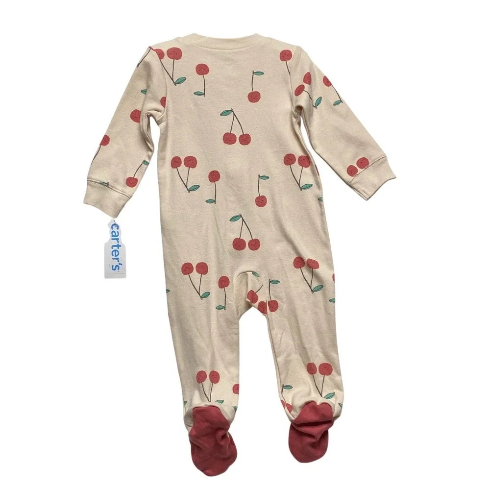 Carters Baby Girls 3M Cherry Print Sleep and Play 2-Way Zip‎ Footed Romper NWT
